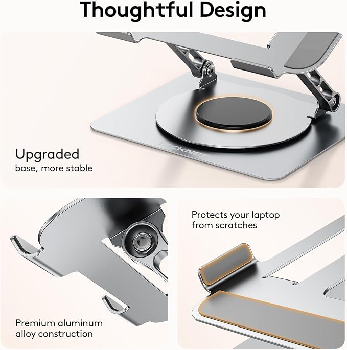 TECKNET Laptop Stand for Desk, 360° Rotating Laptop Stand for 10-17" Laptop | Ergonomic Foldable Height Adjustable Computer Riser for Office, Home, Remote Work Compatible with MacBook, HP Laptops, Silver - Image 8
