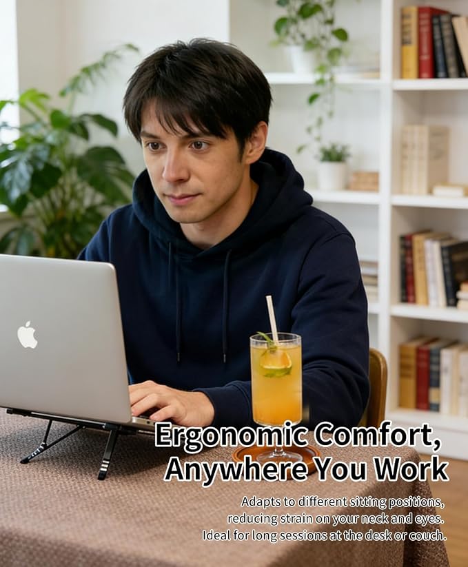 miley Laptop Stand for Desk, 8-Level Adjustable, Magnetic Phone Mount Black | For 13–17 in laptops. Aluminum build, anti-slip support and fold-flat portability. Includes a magnetic ring and carry bag. - Image 7