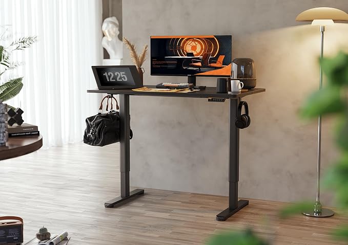 Claiks Electric Height Adjustable Standing Desk, 35x20 Inch, Black | Smooth Height Adjustment, 3 Memory Presets, Cable management hub & hook, Stable Steel Frame, 156 lbs Capacity, Easy Assembly - Image 2