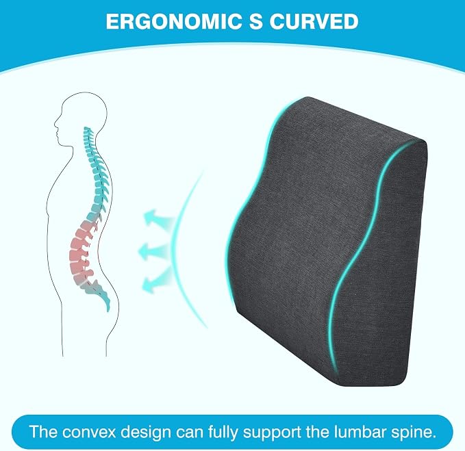 Back Support Pillow for Recliner Dual Layer Lumbar Support Pillow with Gel Memory Foam Ergonomic Orthopedic Lumbar Cushions for Elderly Lower Back Pain Relief Washable Cover Dark Grey - Image 6