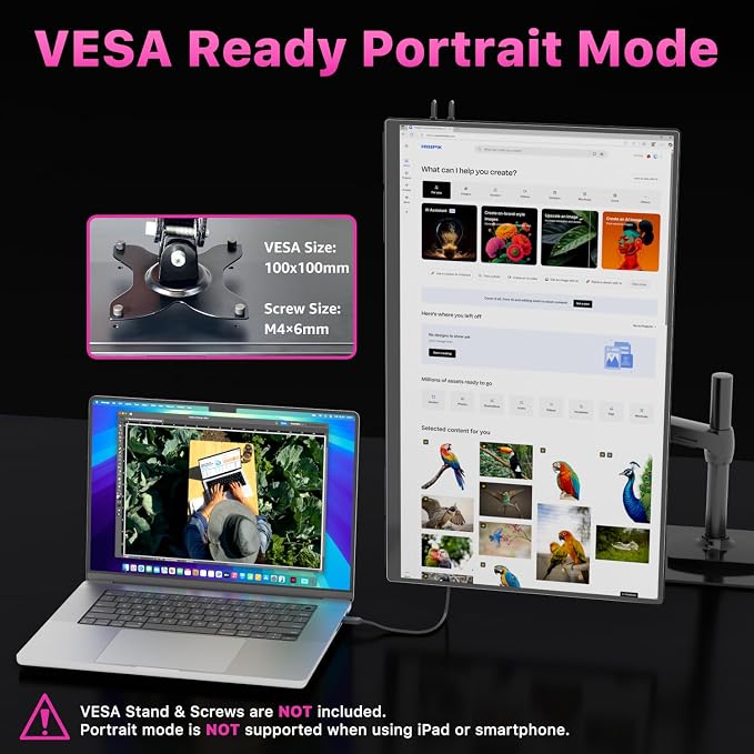 cocopar Portable Monitor IPS Travel Monitor with USB-C HDMI Portable Screen for Laptop MacBook Surface PC PS4/5 External Display with Kickstand, VESA Mountable, 23.8 Inch - Image 7