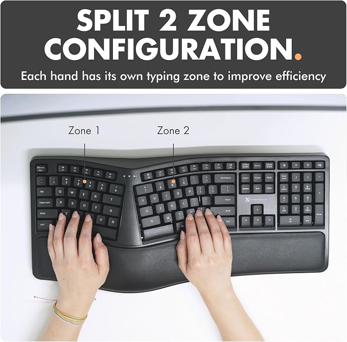 X9 Wireless Ergonomic Keyboard with Cushioned Wrist Support - Type Comfortably Longer - Wireless Split Keyboard for Laptop, PC & Chrome Computer with 110 Ergo Keys & 5ft Cable - Image 4