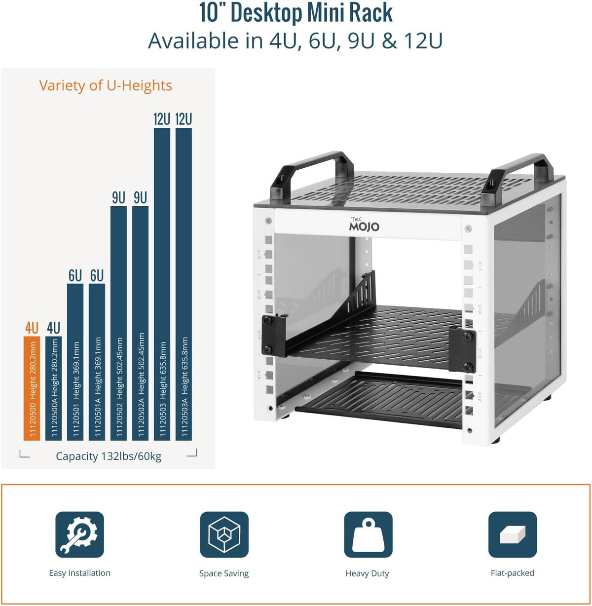 Tecmojo 10 inch Mini Server Rack,4U Rack 7.87" Dp,for 10in Devices,White - Image 7