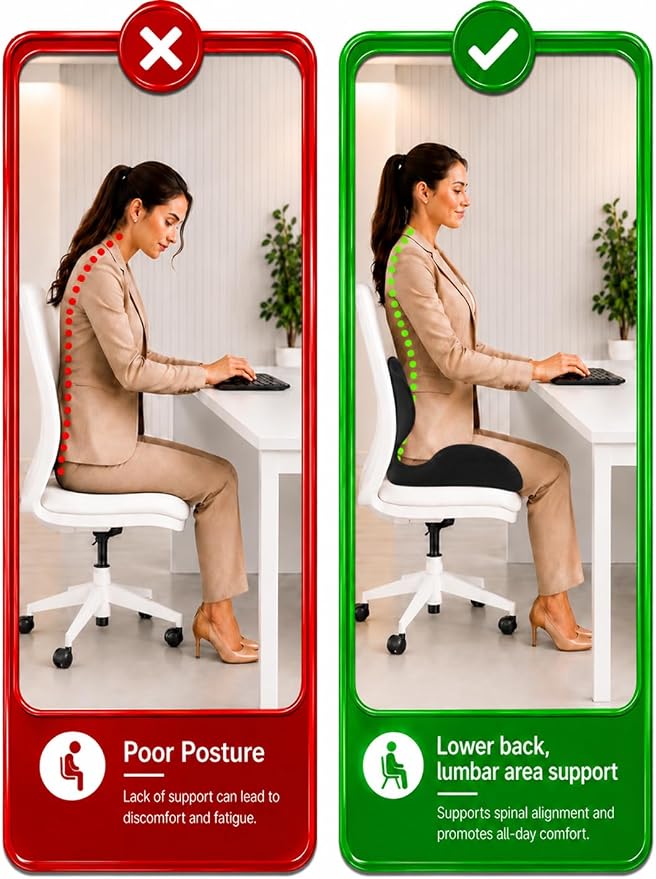 Ergonomic Memory Foam Seat Cushion for Office Chair, Car Seat, Dining, Gaming Chair & Wheelchair | Sciatica, Tailbone & Coccyx Pain and Pressure Relief | Lumbar & Lower Back Support Pillow One Piece - Image 8