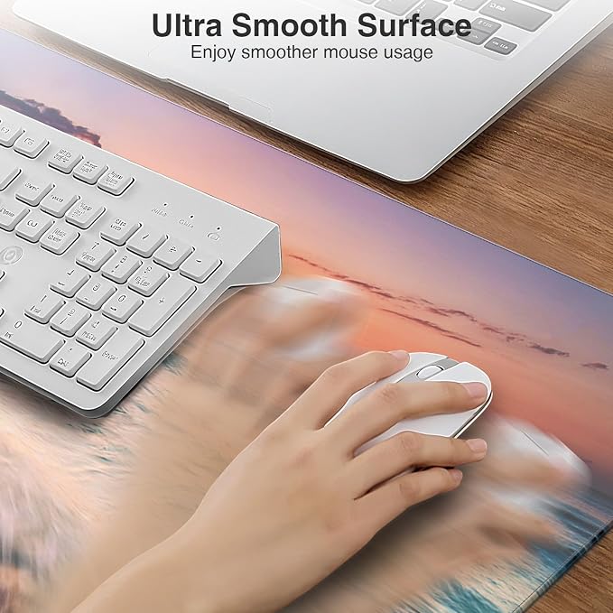 Mouse Pad with Magnetic Wireless Charging, 31.5"x15.8" in, Beach Sunset | Gaming Desk Mat for Keyboard/Laptop, Waterproof Easy Gliding Surface, Non-Slip Base, Durable Stitched Edge - Image 5