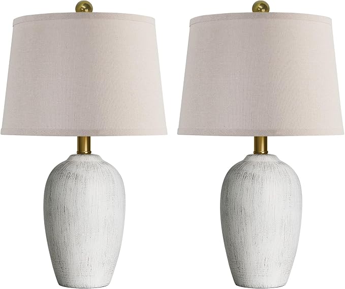 AIEAMPDO 21'' Set of 2 Rustic Ceramic Small Table Lamps for Bedroom | Farmhouse Vintage Nightstand Lamps for Living Room Office Entryway End Table, 2 Bulbs Included - Image 9