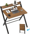 GreenForest Folding Desk No Assembly, Sturdy Computer Desk for Small Spaces | Portable Foldable Table for Laptop, 2-Tier Compact with Shelf, Space Saving for Home Office, Dorm, Apartment, 24"x 30" Walnut by GreenForest