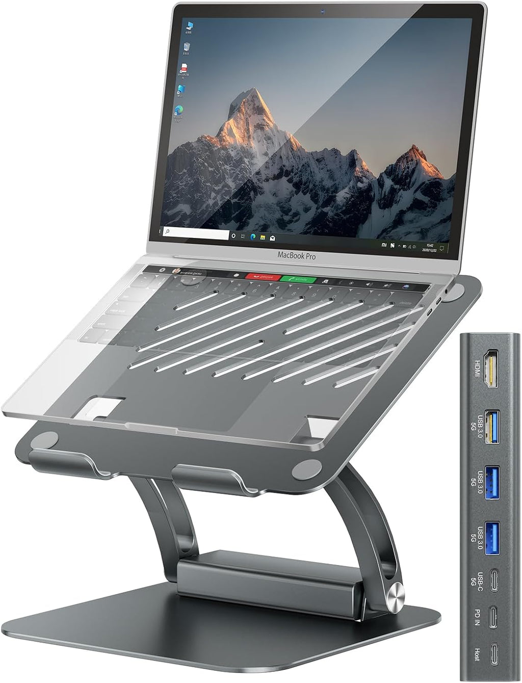 tounee Laptop Stand with Detachable USB-C Hub, 100W PD Charging, 4K@60Hz HDMI, 3 USB Ports, Ergonomic Laptop Holder Docking Station for 10-17" Laptops, MacBook & More - Gray by tounee