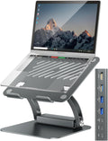 tounee Laptop Stand with Detachable USB-C Hub, 100W PD Charging, 4K@60Hz HDMI, 3 USB Ports, Ergonomic Laptop Holder Docking Station for 10-17" Laptops, MacBook & More - Gray by tounee