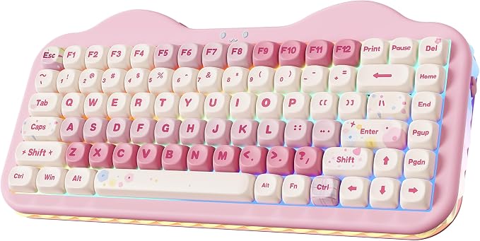 YUNZII C75 Cute 75% Wireless Mechanical Keyboard (Pink, Candy Switch) | Creamy Cake Keyboard, BT5.0/2.4G/USB-C, Hot-Swap, NKRO, PBT MOA Keycaps,5500mAh RGB Gasket Mount for Mac/Win/Gaming/Office by YUNZIIMECHANICALKEYBOARD