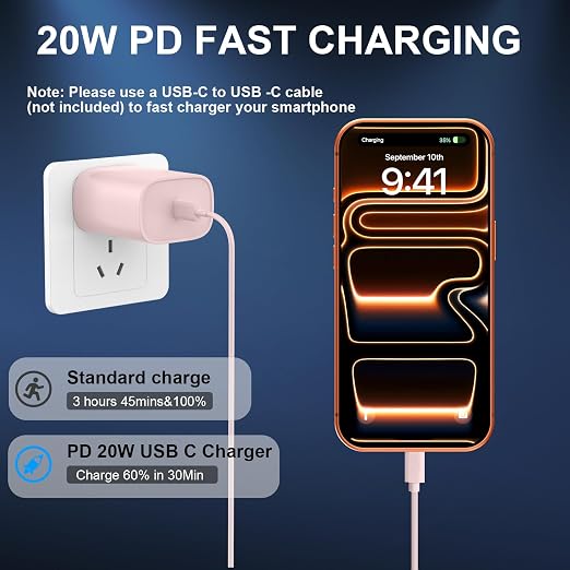Phone 17 16 15 Charger Fast Charging Type C Chargers USB C Fast Charger Block & Phones 17 Charger Cord 10FT Long USB C Charging Cable for i.Phone 17/17 Pro/17 Pro Max/Air/Phone 16 15 Pro Max,Pink - Image 3