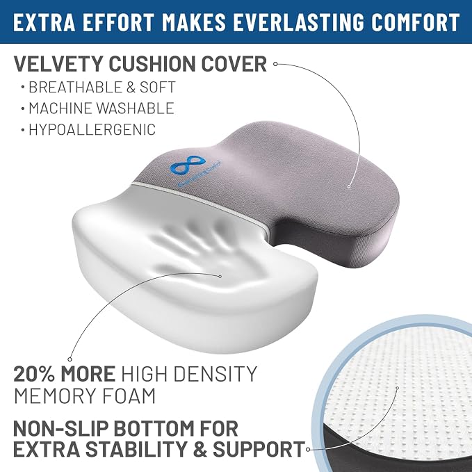 Everlasting Comfort Doctor Recommended Memory Foam Seat Cushion for Office Chairs & Car - Ergonomic Office Desk Accessories - Cushions for Tailbone Pain Relief, Sciatica (Gray, Large) - Image 6