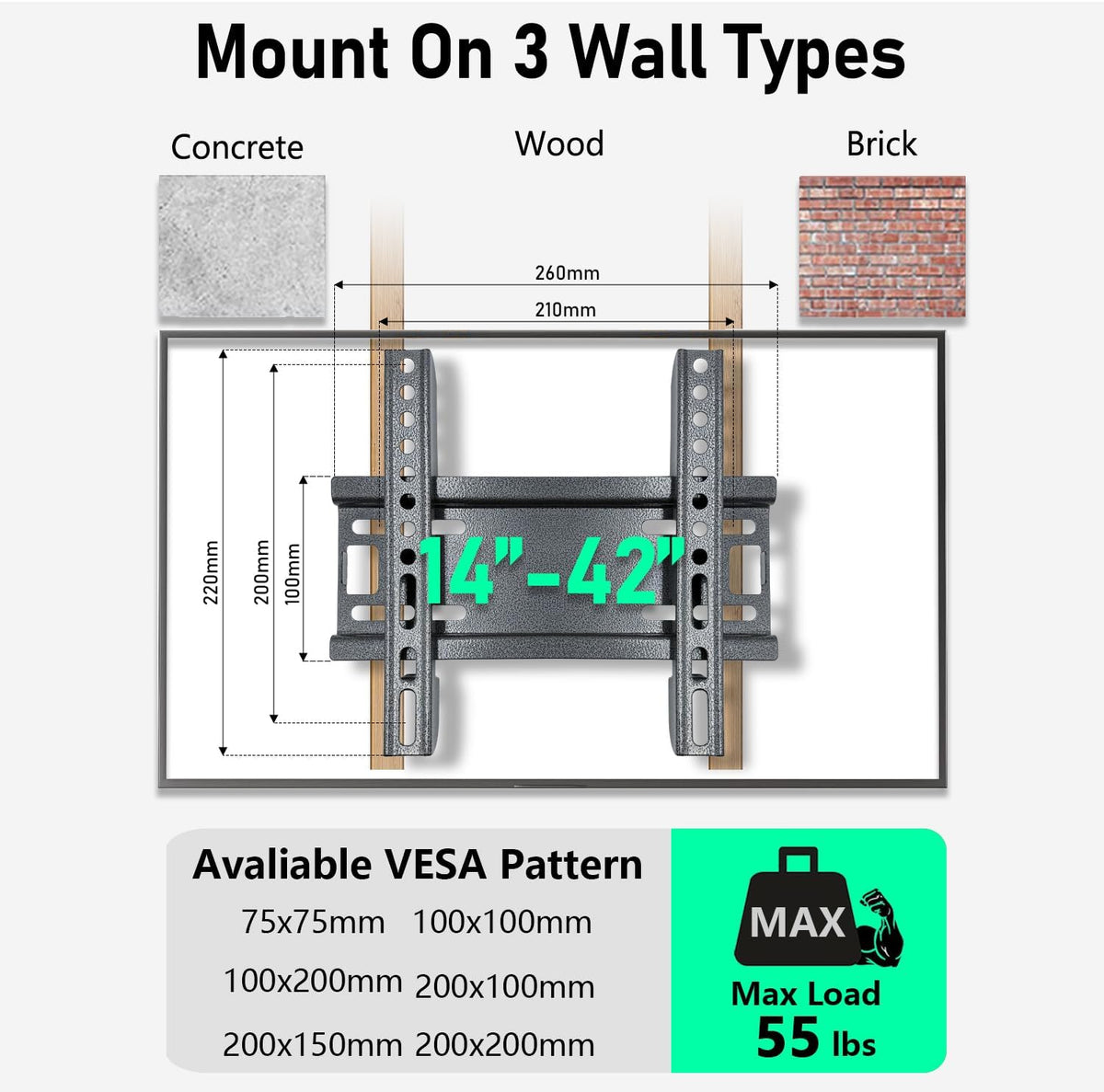 TV Wall Mount Fixed Low Profile for 14-42” LED LCD Flat Screens - Image 5