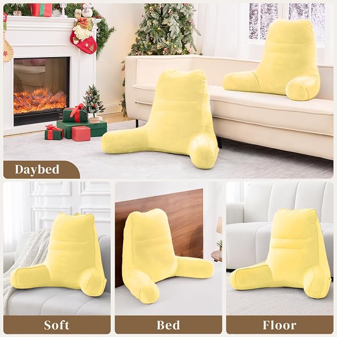 Sasttie Reading Pillow for Bed, Back Pillow for Sitting Up, Light Yellow | 21" Backrest Support Cushion for Couch, Sofa, and Floor, Dorm Essentials, OEKO-TEX, Adjustable Down Alternative Fill - Image 7