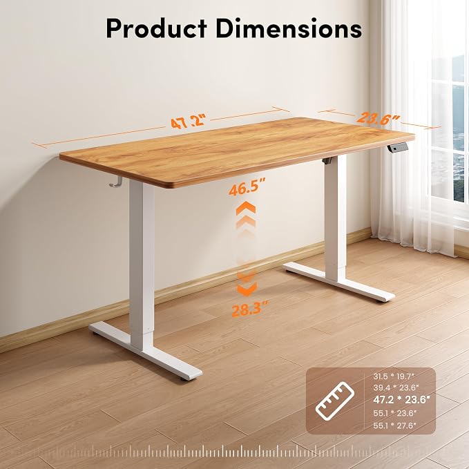 FEZIBO One-Piece Standing Desk, 48"x24" Seamless Tabletop Electric Height Adjustable for Home Office, Study Rooms & Multi-Device Workstations, Light Rustic - Image 2