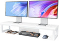 Dual Monitor Stand Riser, Large Computer Monitor Stand for 2 Monitors, Multi-Purpose Desk Organizers and Accessories, Wood and Steel Desk Shelf for Computer, Laptop, Printer, TV, White by Unknown