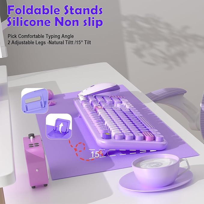 MOFII Keyboard and Mouse Wireless, 104 Keys Lovely Cute Colorful Typewriter | Full Size With Number Pad & Mouse,Ideal For Windows,1600DPI,Computer, PC, Notebook, Laptop - Image 3