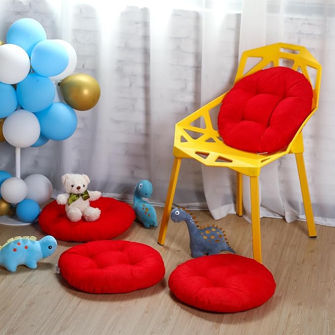 Fumete 8 Pcs Round Floor Cushions for Classroom Kids,Red | 16 Inch Diameter, Students Flexible Seating Pillows, Home Daycare School Reading Yoga Meditation, Soft Cushioned - Image 4