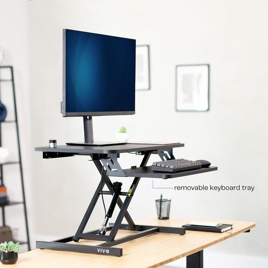 VIVO Manual Height Adjustable Standing Desk Converter, 28" Black Top - Image 7