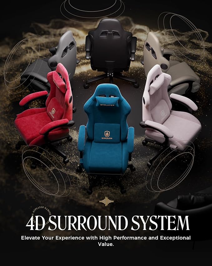 GTPLAYER Gaming Chair with Speakers, Video Game Chairs with Footrest, PC Gamer Chairs for Adults - Padded High Back Ergonomic Reclining Silla Gamer, Linkage Armrest, Ace Pro, Blue (Velvet) - Image 4