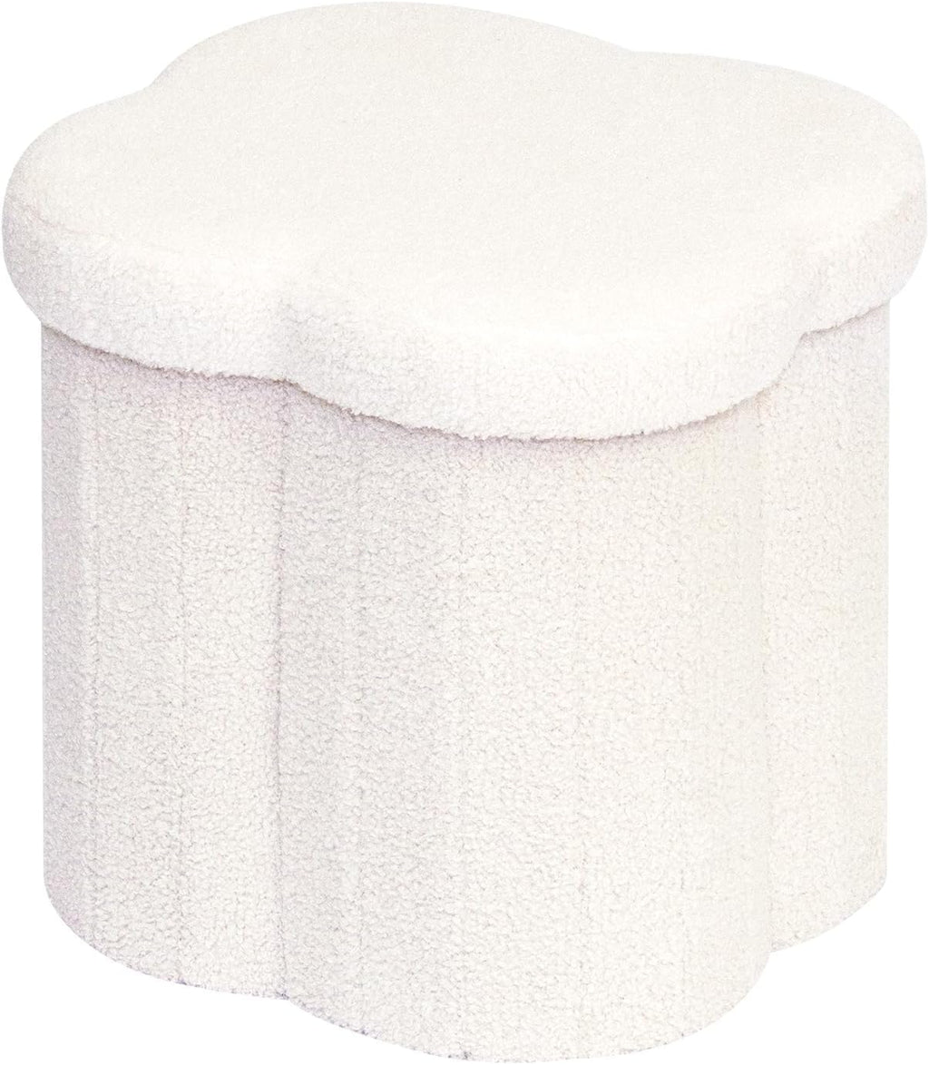 B FSOBEIIALEO Storage Ottoman Cube, 15" Flower Shaped Ottomans, Cream White by B FSOBEIIALEO