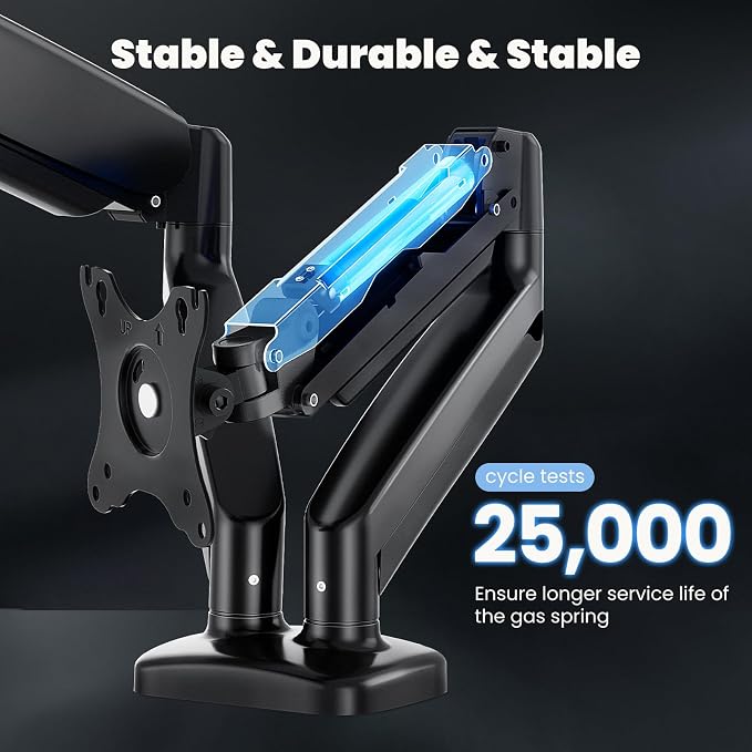OLIXIS Dual Monitor Stand for Desk, Gas Spring Monitor Arm for 2 Monitors Max 32 Inches, Fully Adjustable Double Mount, VESA Mount with C-Clamp/Grommet Base, Holds Screen 17.6 lbs - Image 5