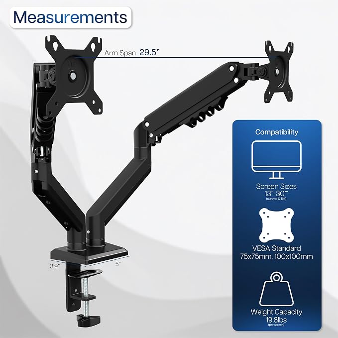 VIVO Aluminum Articulating Dual Monitor Arm for 13 to 30 inch Screens, Desk Mount Tension Spring Monitor Stand for 2 Screens, Black, STAND-V102O - Image 4