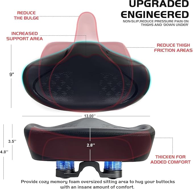 Noseless Bike Seat Cushion for Men & Women - Extra Padding & Comfort Wide Bicycle Seat, Oversized Comfortable Saddle for Peloton Bikes, Exercise Bikes, Electric Bikes, Cruiser Bikes - Image 6