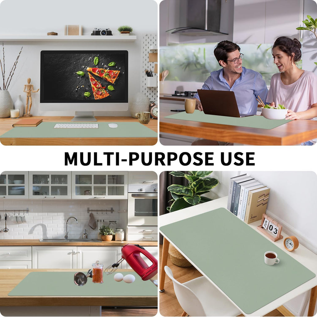 Leather Desk Mat, Large Mouse Pad, Non-Slip Desk Protector Mat, Leather Desk Blotter, Waterproof Desk Pad for Office Home Decor/Grey Green(31.5×15.7 Inches) - Image 4