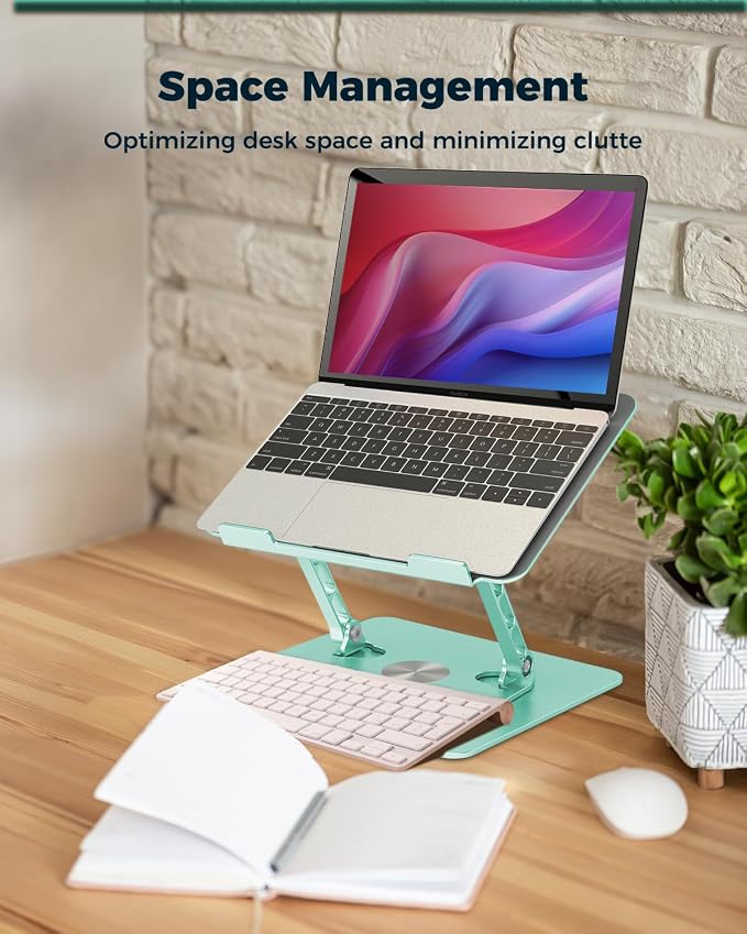 Aoviho 360° Rotating Laptop Stand for Desk | Adjustable, Foldable, Portable Aluminum Ergonomic Riser | Compatible with MacBook, Dell, HP & All Laptops 10-16 inch | Mint Green - Image 8