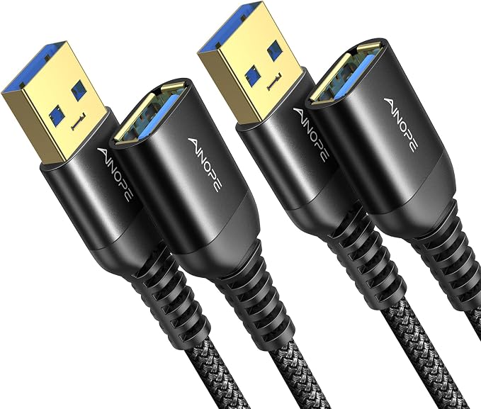 AINOPE 2 Pack USB Extensions Cable High Speed USB 3.0 Extension Cord Type A Male to Female Sturdy Braided Material Fast Data Transfer Compatible with USB Keyboard,Mouse,Flash Drive,Black,10FT+10FT by AINOPE10yearsforphoneaccessories