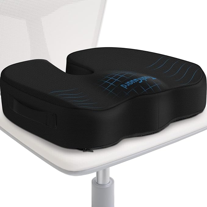 Seat Cushion for Office Chair, Car, Memory Foam, Black X-Large | For Back, Coccyx, Sciatica, Tailbone Pain, Ergonomic Design, Non-Slip, Desk Wheelchair Use, Supportive Butt Pillow, For Man by TushGuardSeatCushonsPillows