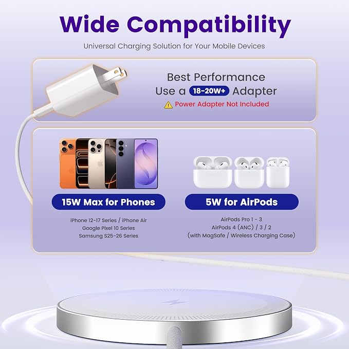 15W Wireless Charger for Apple MagSafe Charger, Magnetic Fast Charging Pad | Compatible for iPhone 17 16 15 14 13 12 Pro Max, AirPods-Slim Portable for Desk Bedside and Travel - 3 Pack, White - Image 3