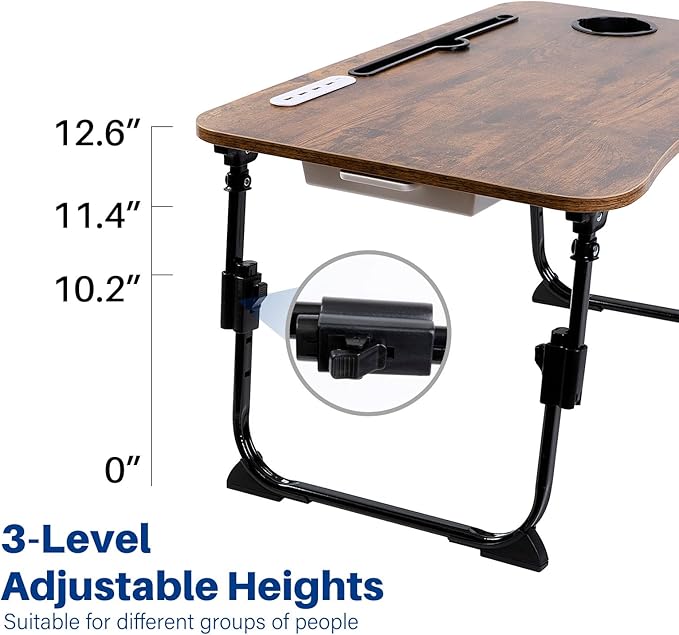 BYMECOST Laptop Desk for Bed, Height Adjustable Laptop Bed Table, Foldable Portable Lap Desk Stand with USB/Storage Drawer/Cup Holder/Slot, Breakfast Tray for Working Reading Writing Eating - Image 4