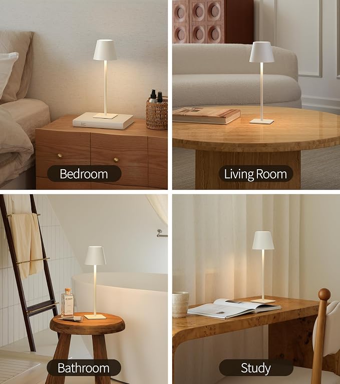 UME Cordless Table Lamp, Battery Operated Lamp - Portable Waterproof Rechargeable Table Lamp w/ 3 Color Temps & Stepless Dimming for Dinner, Desk, Cafe, Outdoor (White) - Image 9