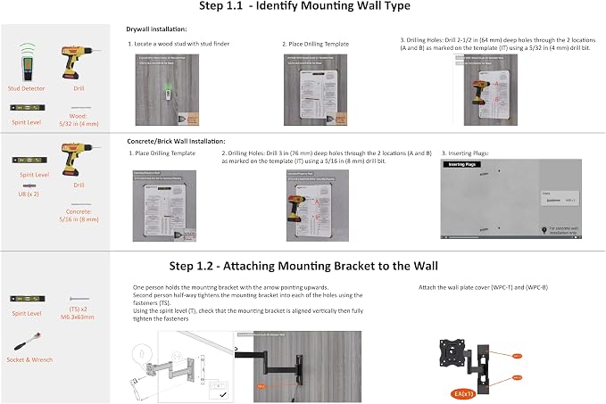 Amazon Basics Full Motion Articulating TV Wall Mount with Tilt Swivel, Extends 16 inches, VESA 200x200, for 12" to 40" TVs, 40 lbs, Black - Image 7