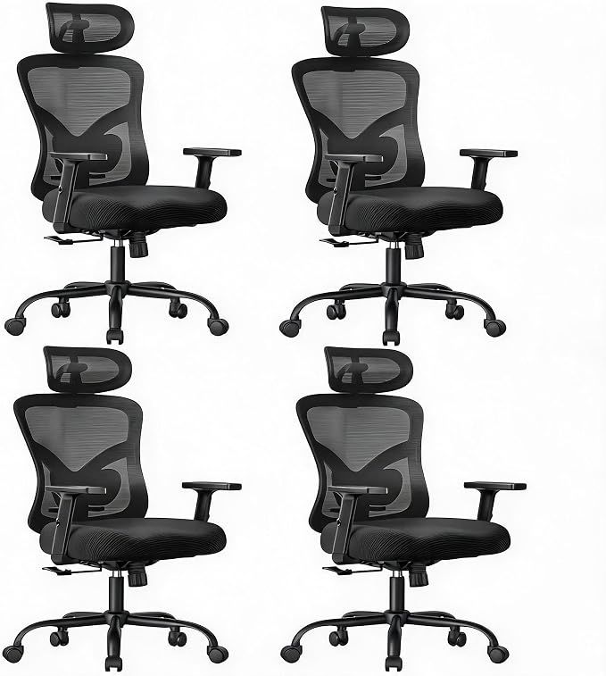 NOBLEWELL Ergonomic Office Chair with Padded Lumbar Support, 2D Headrest, Adjustable Armrests, Upgraded Contoured Seat Cushion, 130° Rocking Tilt, Computer Gaming Chair for Home Office, Pack of 4 by NOBLEWELL