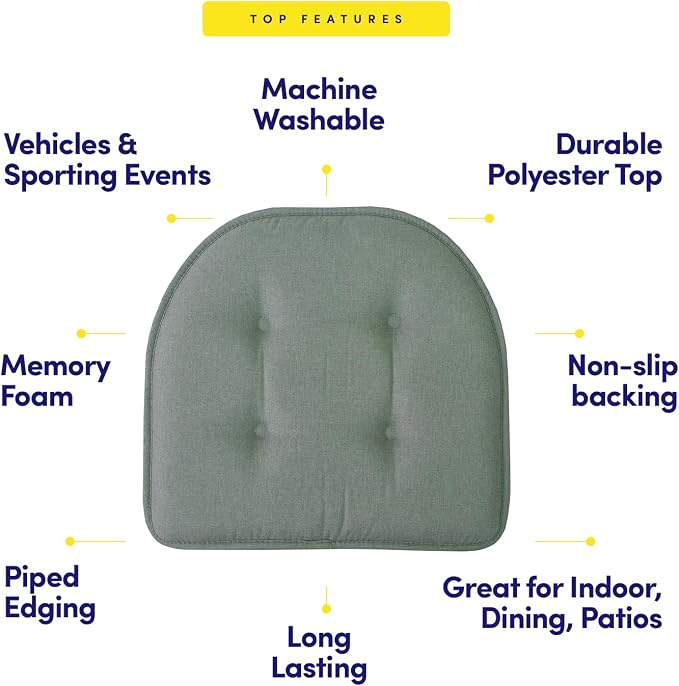 Sweet Home Collection Chair Cushion Memory Foam Pads Tufted Slip Non Skid Rubber Back U-Shaped 17" x 16" Seat Cover, 2 Count (Pack of 1), Scuba Green - Image 5
