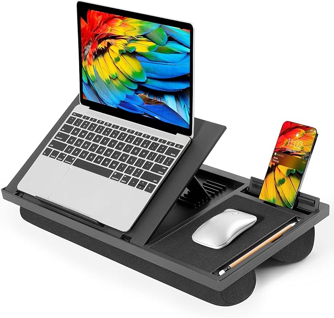Laptop Lap Desk with 8 Angles – Up to 15.6" Laptop, Black | Built-in mouse pad, phone & pen slots, dual-cushion base, anti-slip design, raises the screen, for home office, bed, sofa - Image 8
