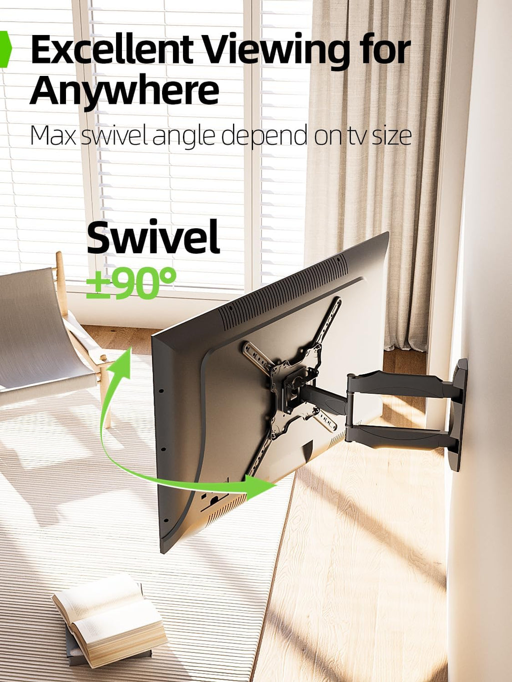 USX Mount TV Wall Mount for Most 26-60 Inch TVs up to 77 lbs, Full Motion Wall Mount TV Bracket with Swivel Tilt Single Stud Design for Corner, Max VESA 400x400mm fit Most 32 40 42 43 50 55 60 TVs - Image 4