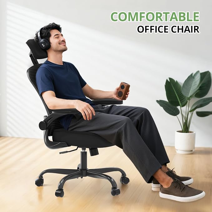 Office Chair Ergonomic Desk Chair, 330LBS Capacity, High Back Computer Chair for Long Hours Comfortable, Rolling Swivel Executive Task Chair for Home Office with Flip-up Armrests, Black - Image 7