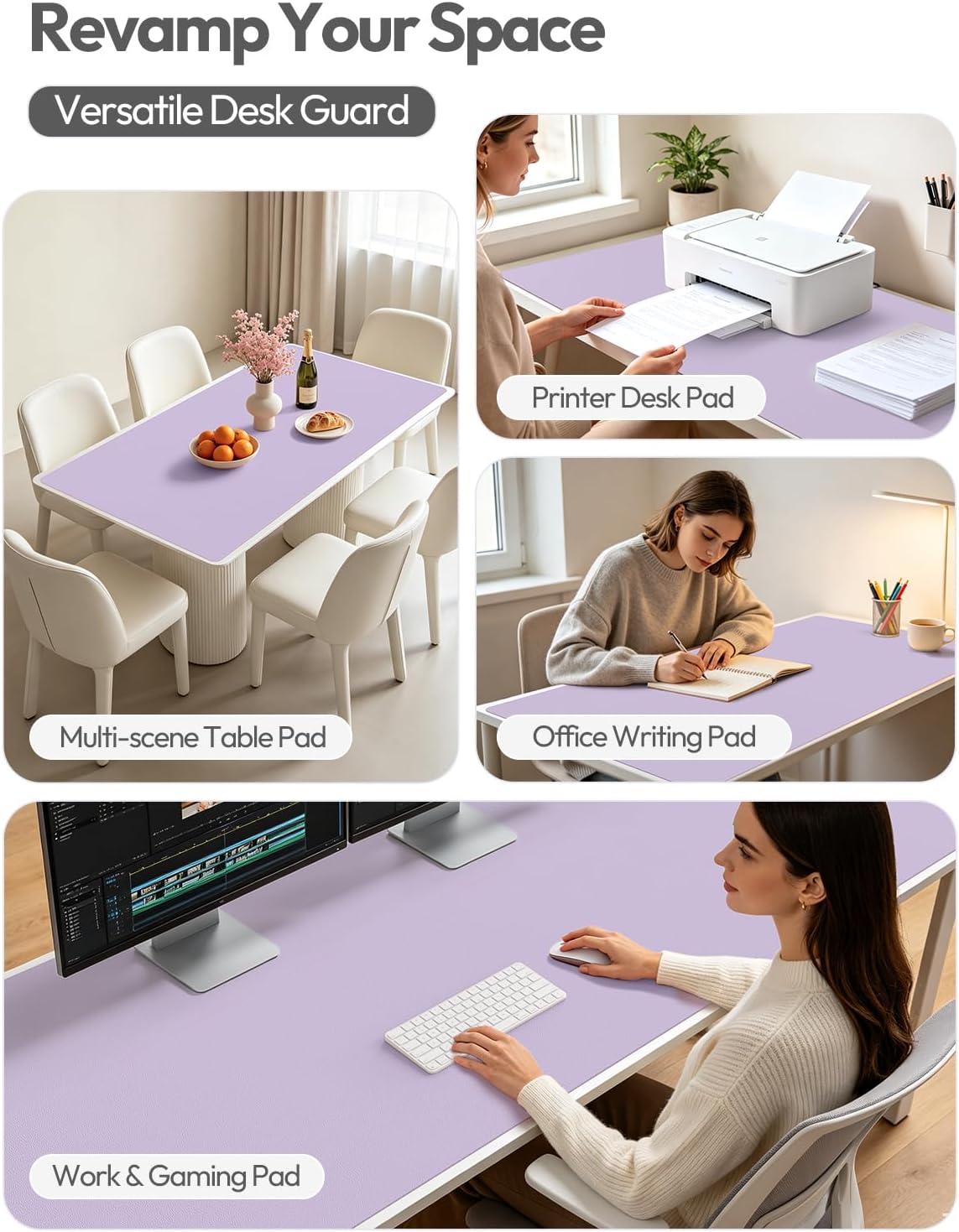 YSAGi Leather Desk Pad Protector, Office Desk Mat, Large Mouse Pad, Non-Slip PU Leather Desk Blotter, Laptop Desk Pad, Waterproof Desk Writing Pad for Office and Home (Light Purple, 55" x 24") - Image 8