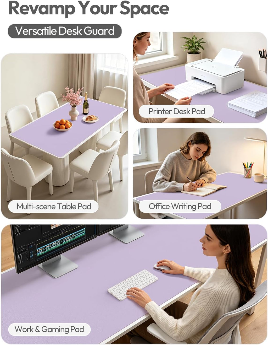 YSAGi Leather Desk Protector, Office Mat, Large Mouse Mat, Non-Slip PU Leather Blotter, Laptop Desk Pad, Waterproof Writing Pad for Office and Home (Light Purple, 47.2" x 23.6") - Image 7