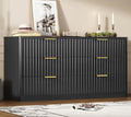 Fluted 6 Drawer Dresser for Bedroom, Wide Modern Chest of Drawers with Metal Handle, Curved Profile Design, Wood Closet Clothes Storage Organizer for Bedroom, Living Room, Hallway, Black by TEENFON