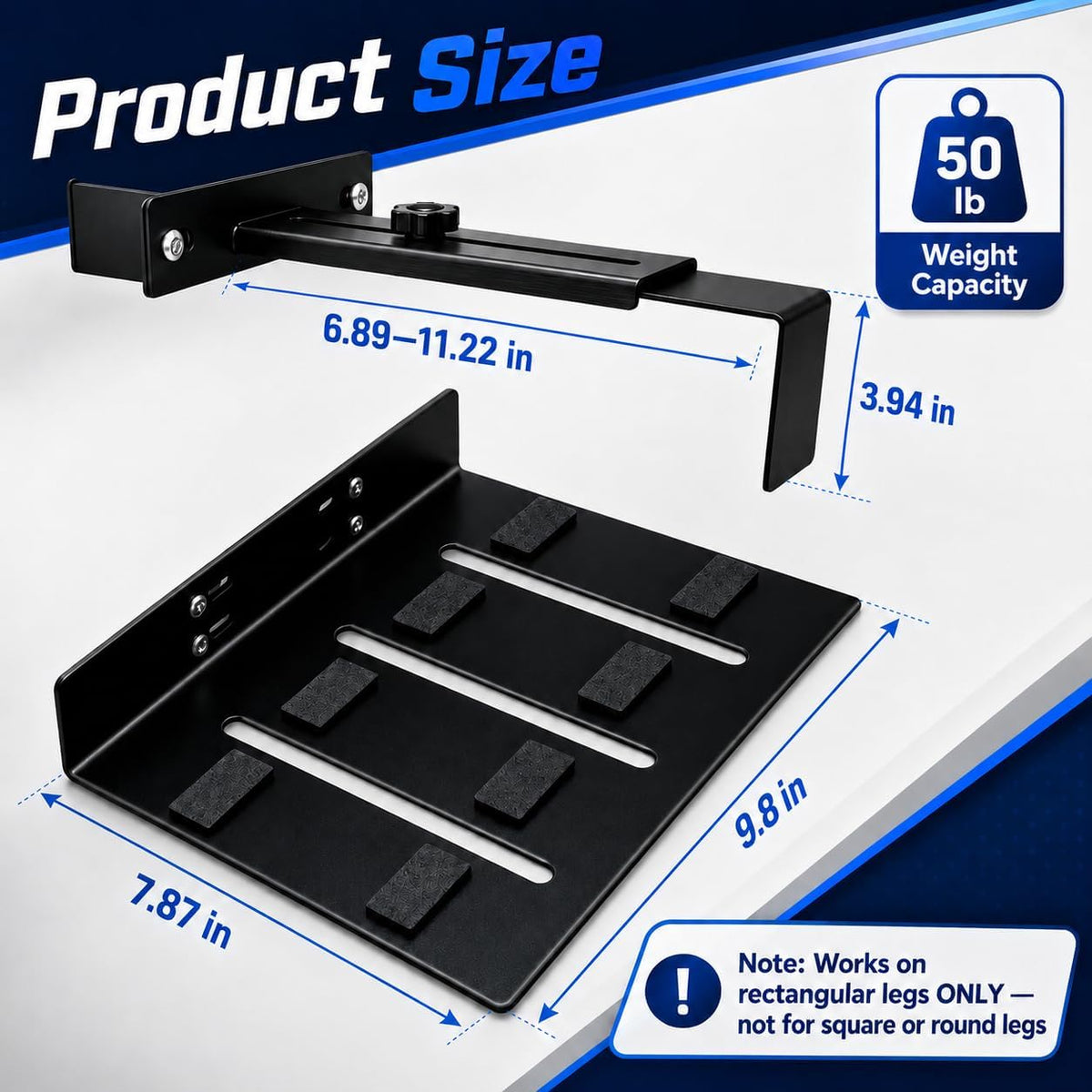 Under Desk PC Mount, Clamp-On CPU Holder for Standing Desk Leg - Image 2