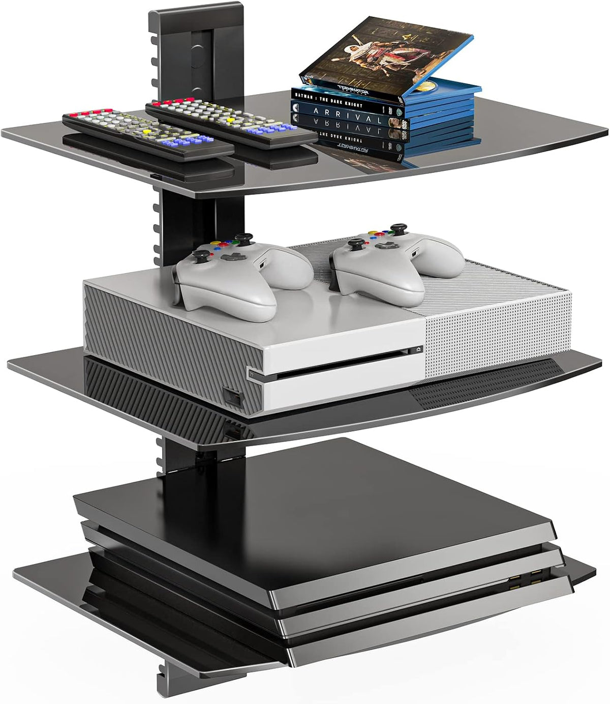 WALI 3 Tier Glass Floating TV Wall Shelf for Projector, DVD Players by WALI
