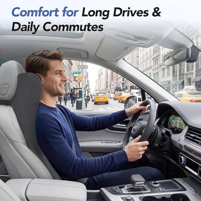 Lumbar Support Pillow for Car with Headrest, Memory Foam Cushion for Back & Neck Support, Muscle Fatigue Relief, Full-Length S-Curve Support for Long Drives, Fits Cars, SUVs, Trucks - Image 9