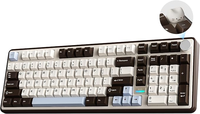 YUNZII B98 PRO 96% Wireless Mechanical Keyboard(Coffee Brown, Milk Switch) | QMK/VIA, with Numpad, Dual-Style Knob Design, Creamy Pre-Lubed Switches, Hot Swap, Gasket Mount, RGB for Gaming/Win/Mac by YUNZIIMECHANICALKEYBOARD