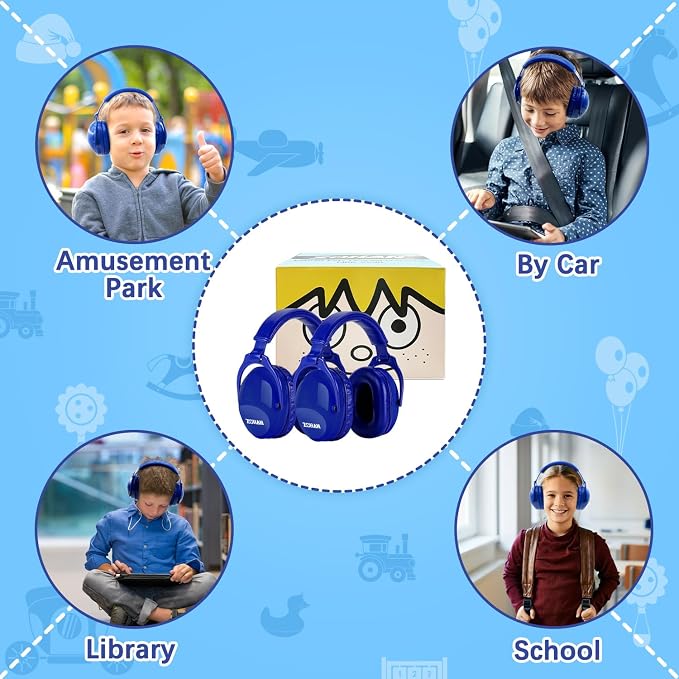ZOHAN Kids Ear Protection 2 Pack, 25dB NRR Noise Cancelling Headphones for Kids, with Pillowy Pads, for Monster Truck, School, Autism, Sensory, Fireworks, Concerts, Events(Sapphire Blue+Sapphire Blue) - Image 7