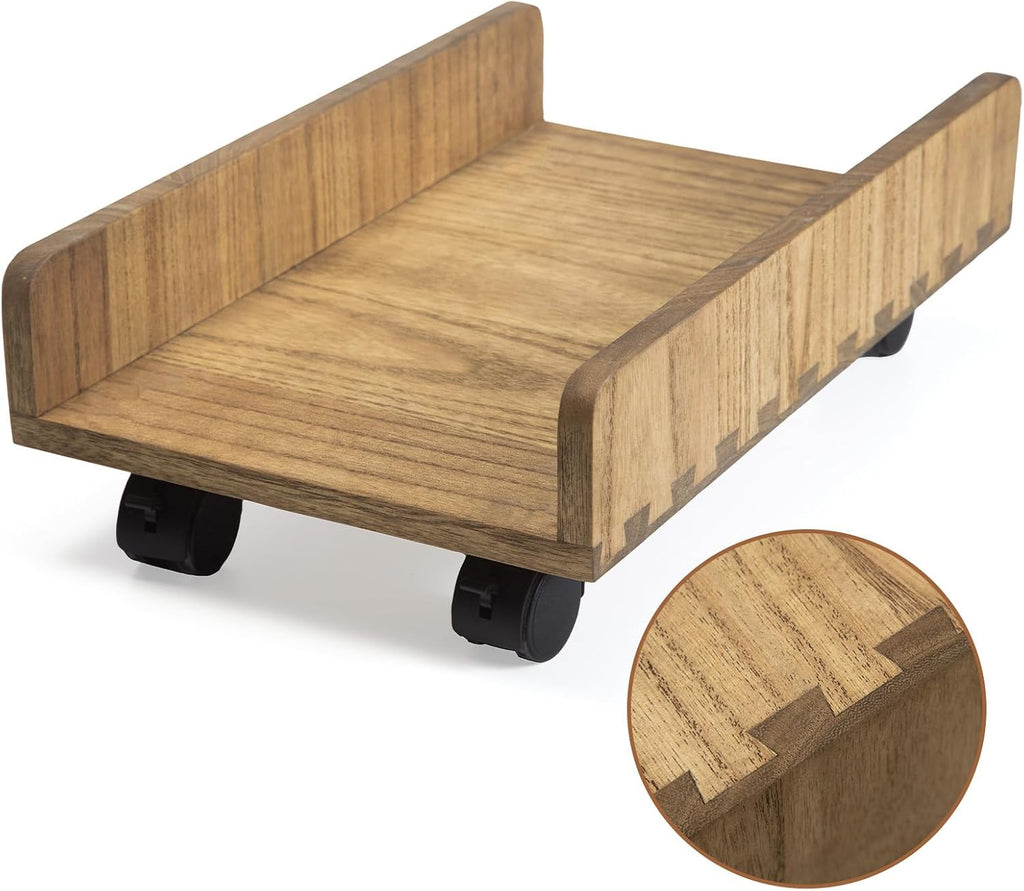 KIRIGEN Wood Computer Tower Stand with Wheels, Rolling PC Cart, Brown by KIRIGEN